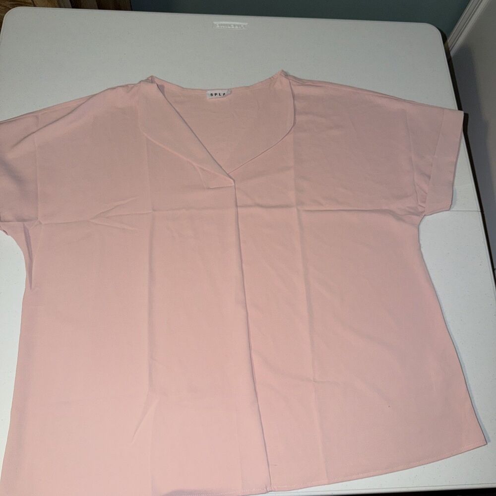SPLA Women’s Blush Pink Short Sleeve V-Neck Blouse Size 3X